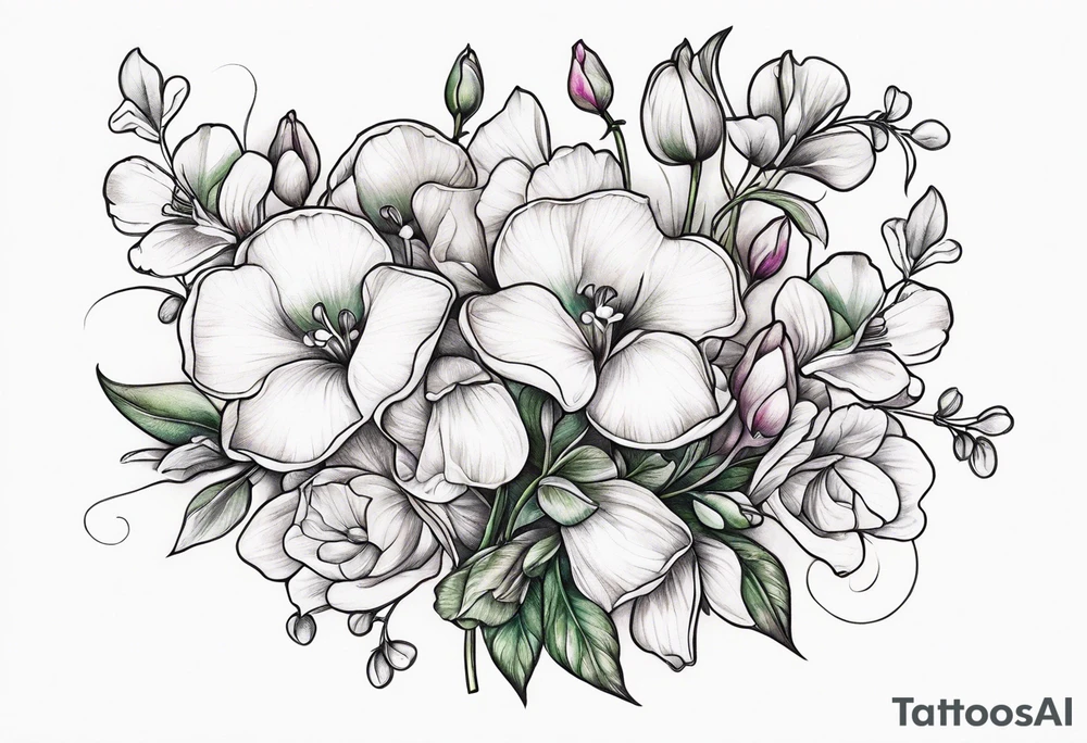 Sweet Pea floral bouquet floral tattoo idea