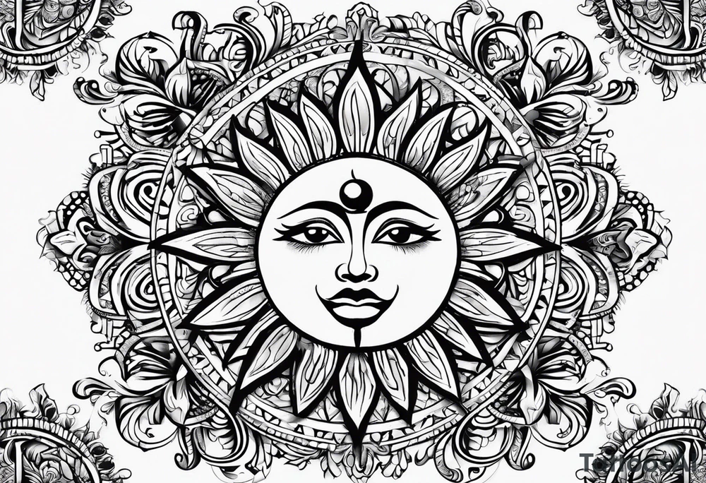 I want a tatoo with a sun which has eyes and mouth tattoo idea