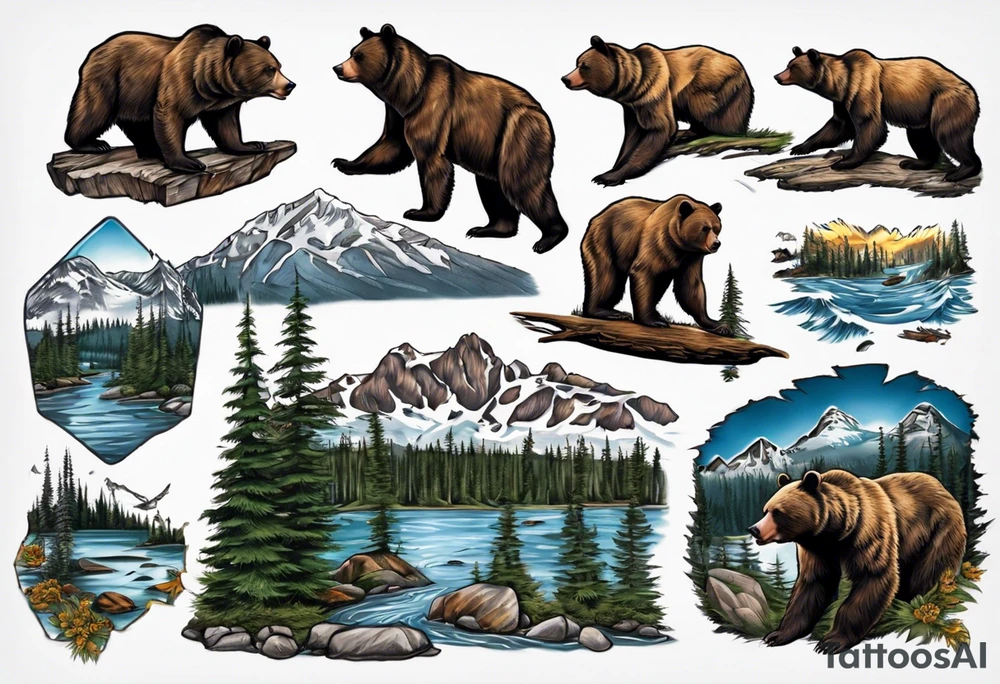 British Columbia landscape inside bear tattoo idea