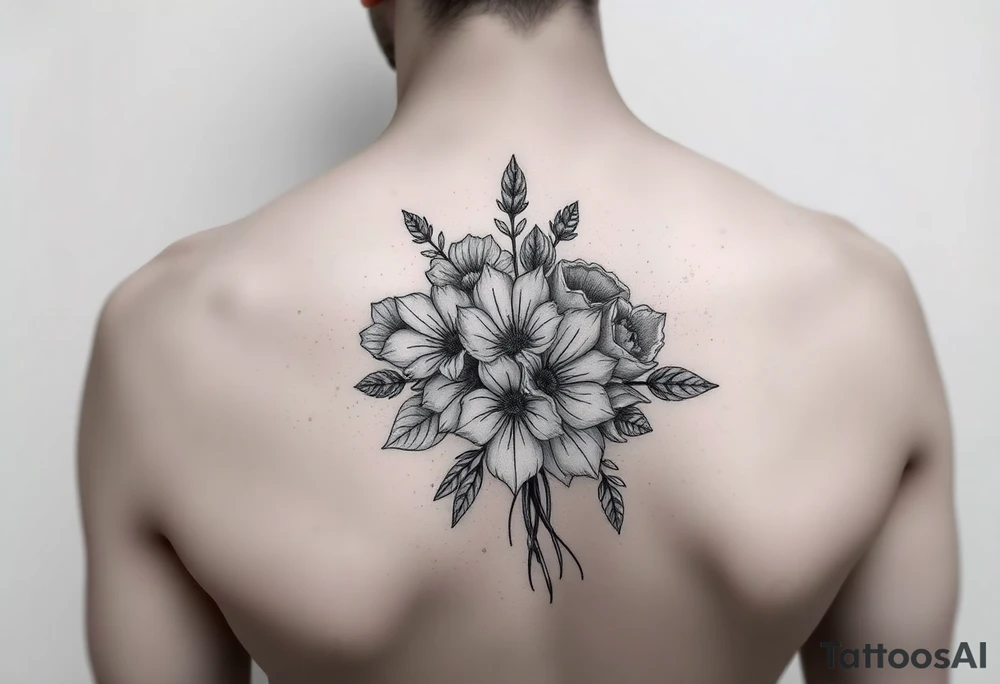 Bouquet of multiple flowers tattoo idea