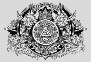 Valhalla sword shield dragon axe Valknut tattoo idea