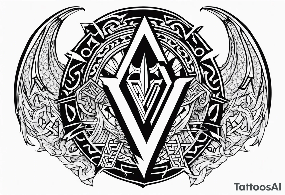 Sword shield dragon Valhalla valknut tattoo idea