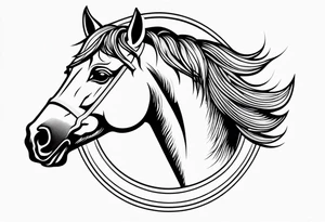 mustang bust in circle tattoo idea