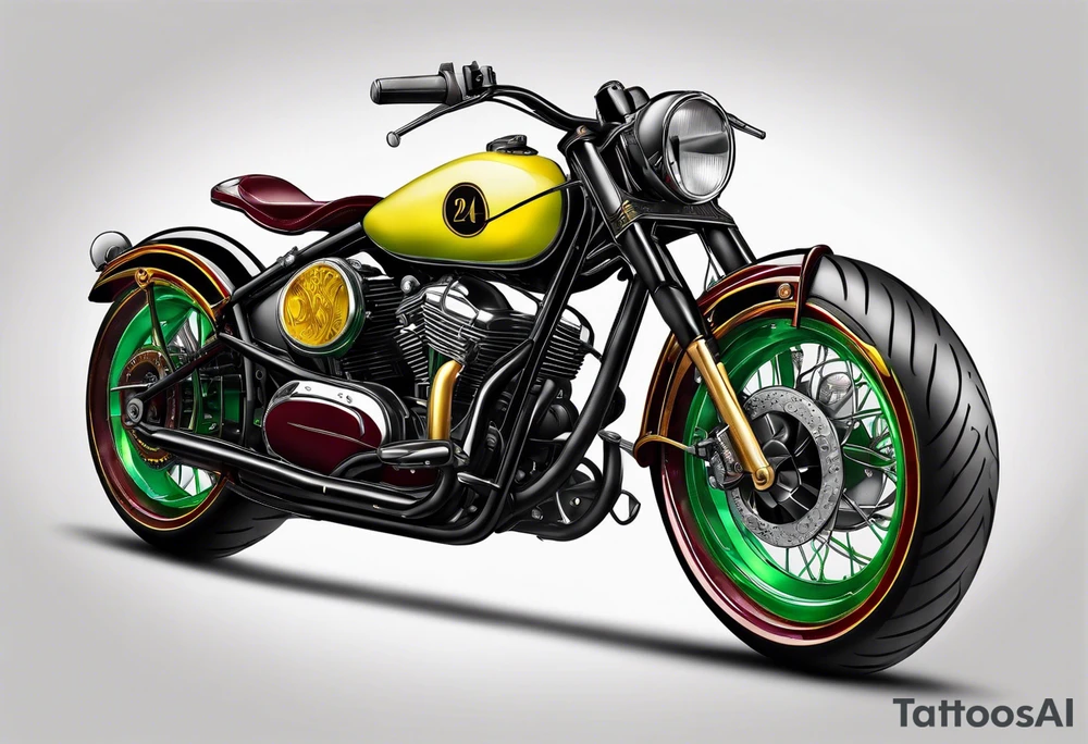 Number 24 with colors green, yellow, maroon and black tattoo idea