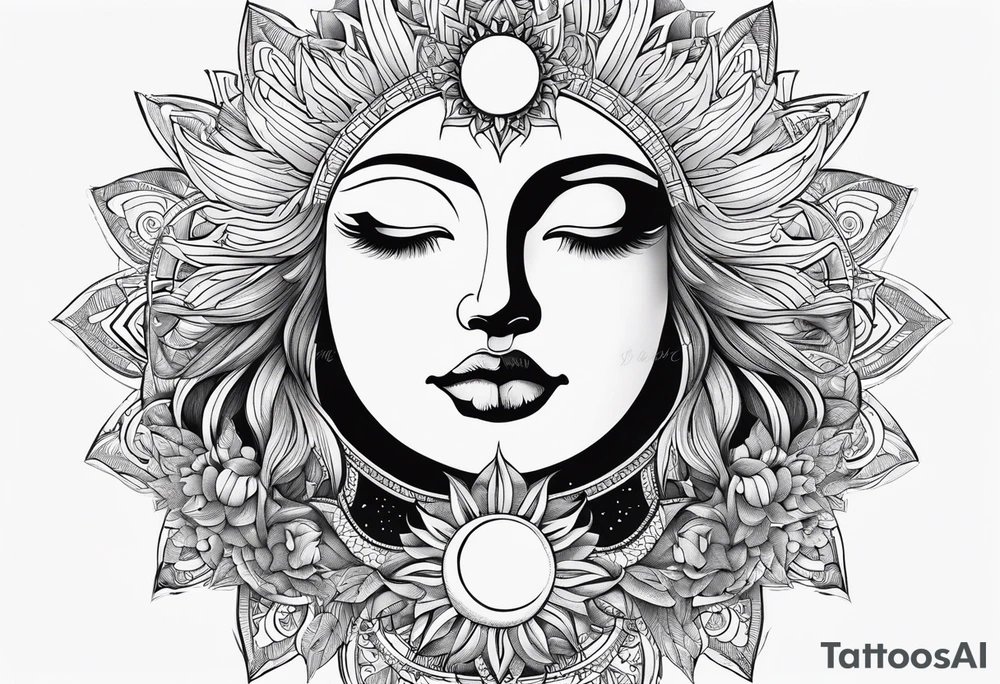 sun and the moon, the overlap
the sun has a woman's half
face, and the moon, a man's face half tattoo idea