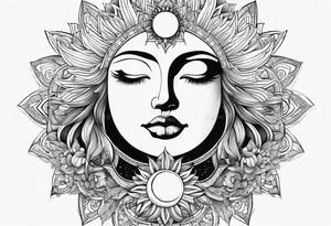 sun and the moon, the overlap
the sun has a woman's half 
face, and the moon, a man's face half tattoo idea