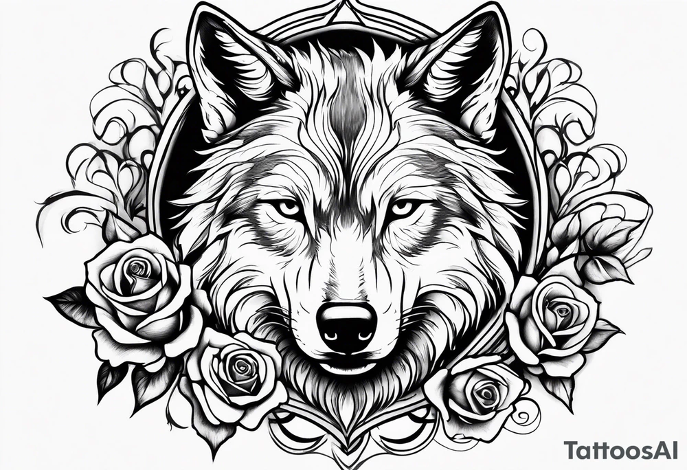 Rose with flames out of the top morphing into a wolf tattoo idea