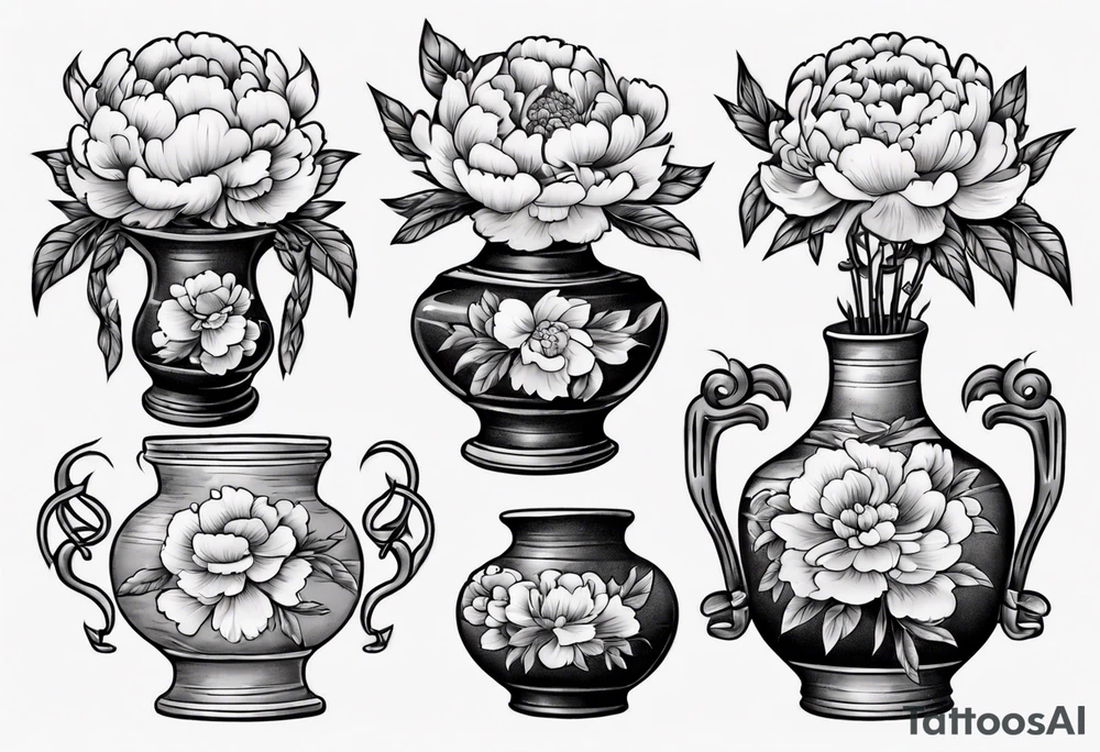Old school vase with peonies in it tattoo idea