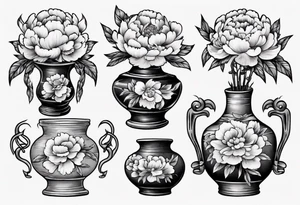 Old school vase with peonies in it tattoo idea