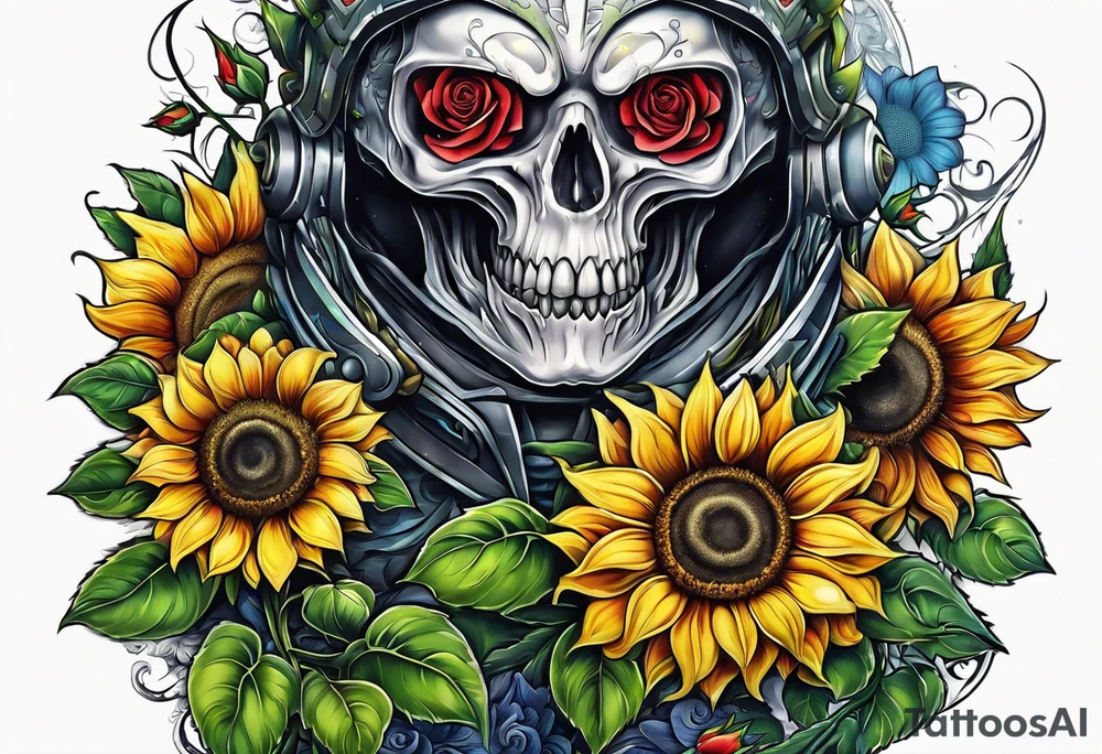 flower rose , sunflower, alien tattoo idea