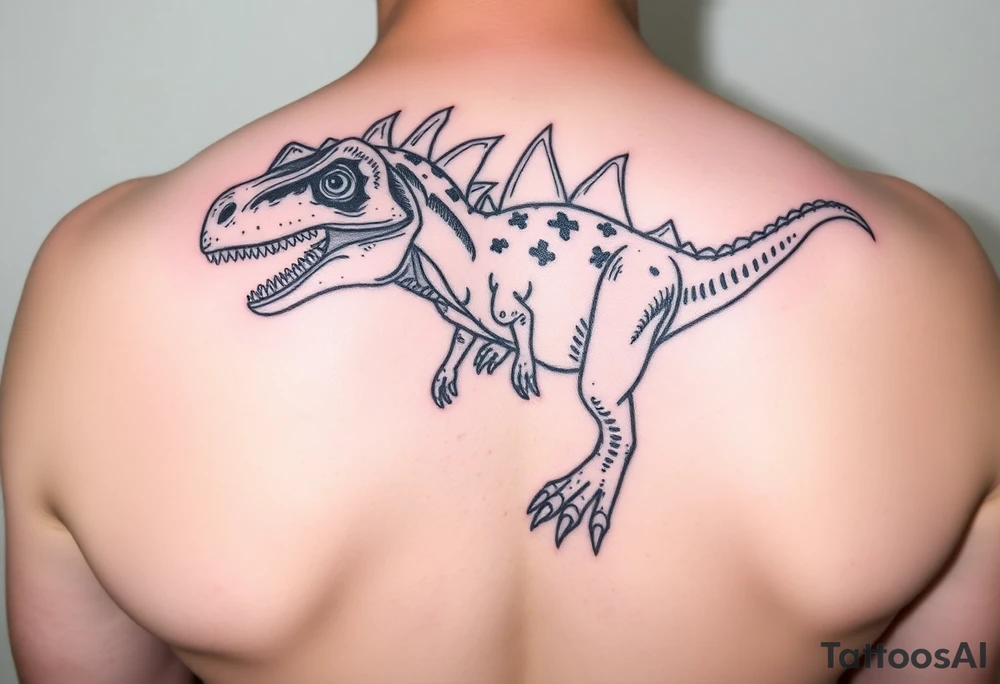 Dilophosaurus staring at me with its fills expanded tattoo idea