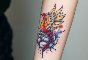 A phoenix rising out of a brain looking powerful tattoo idea