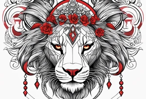 Half lion, half girl, add a crown, emphasize the eyes and use the color red, add a snake tattoo idea