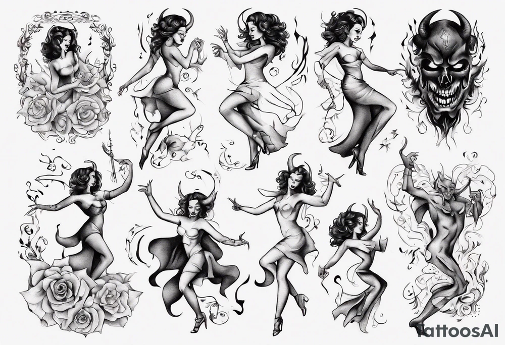 female dancing with the devil delicate tattoo idea