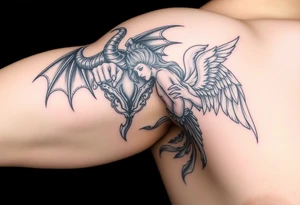 powerful demon and a beautiful angel tattoo idea