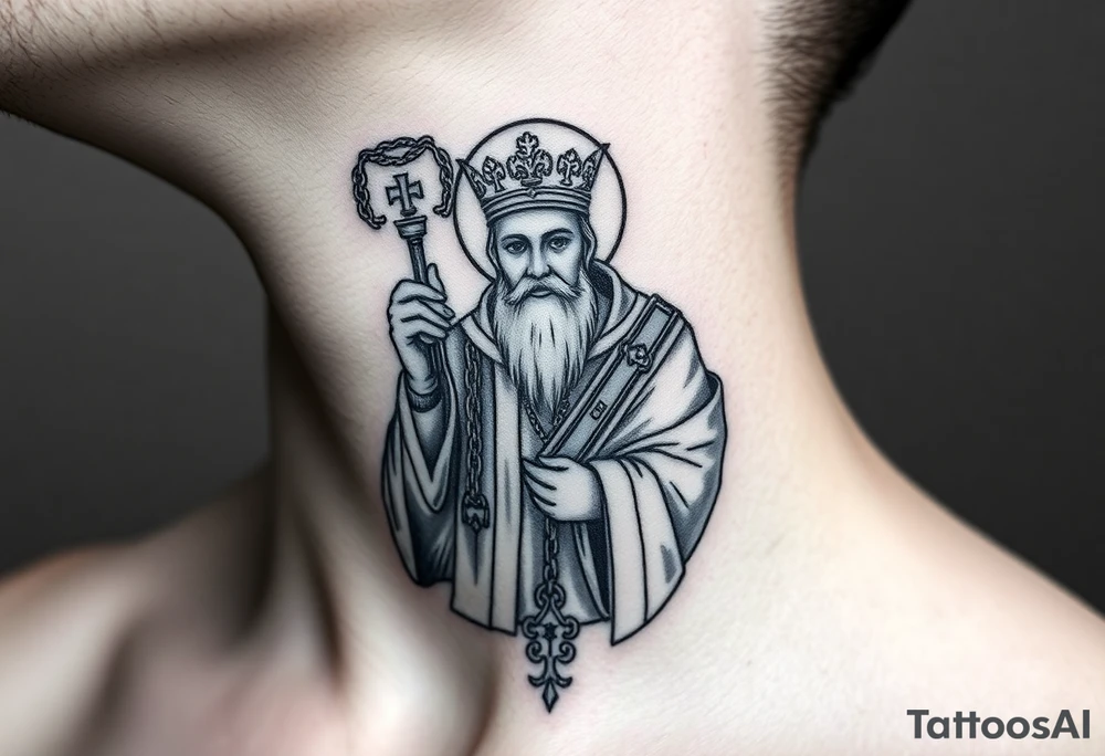 russian christian orthodox saint holding the russian orthodox thurible chains tattoo idea