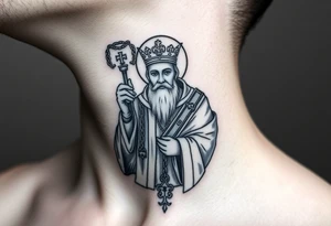 russian christian orthodox saint holding the russian orthodox thurible chains tattoo idea