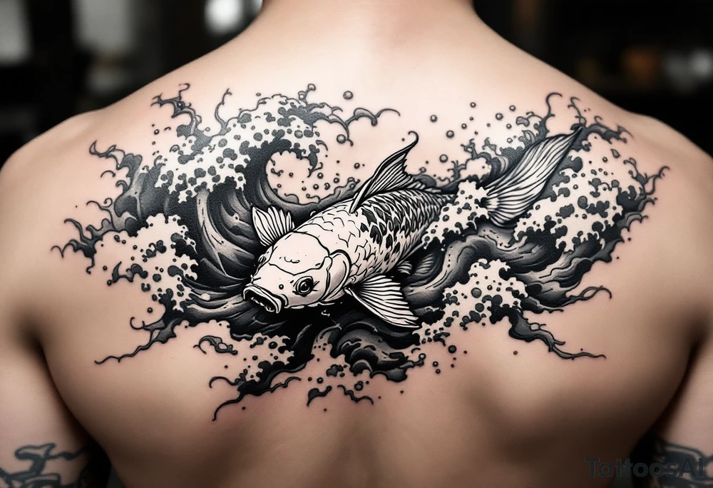traditional koi fish swimming upstream through turbulent waves tattoo idea traditional koi fish swimming upstream through turbulent waves tattoo idea