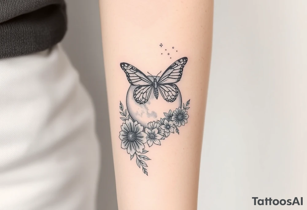 I have a full inside forearm done with butterfly’s, flowers, have a moon crust, dimonds, sprinkles so now I need to finish the other side tattoo idea