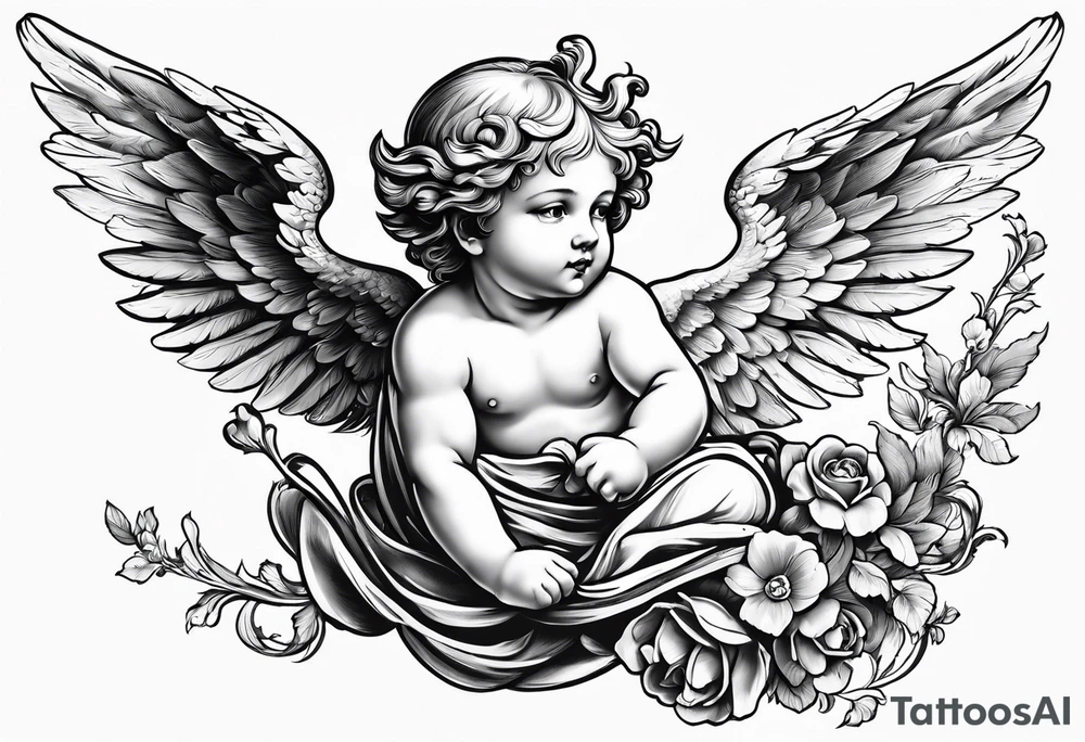 renaissance style cherub flying tattoo idea