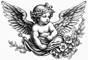 renaissance style cherub flying tattoo idea
