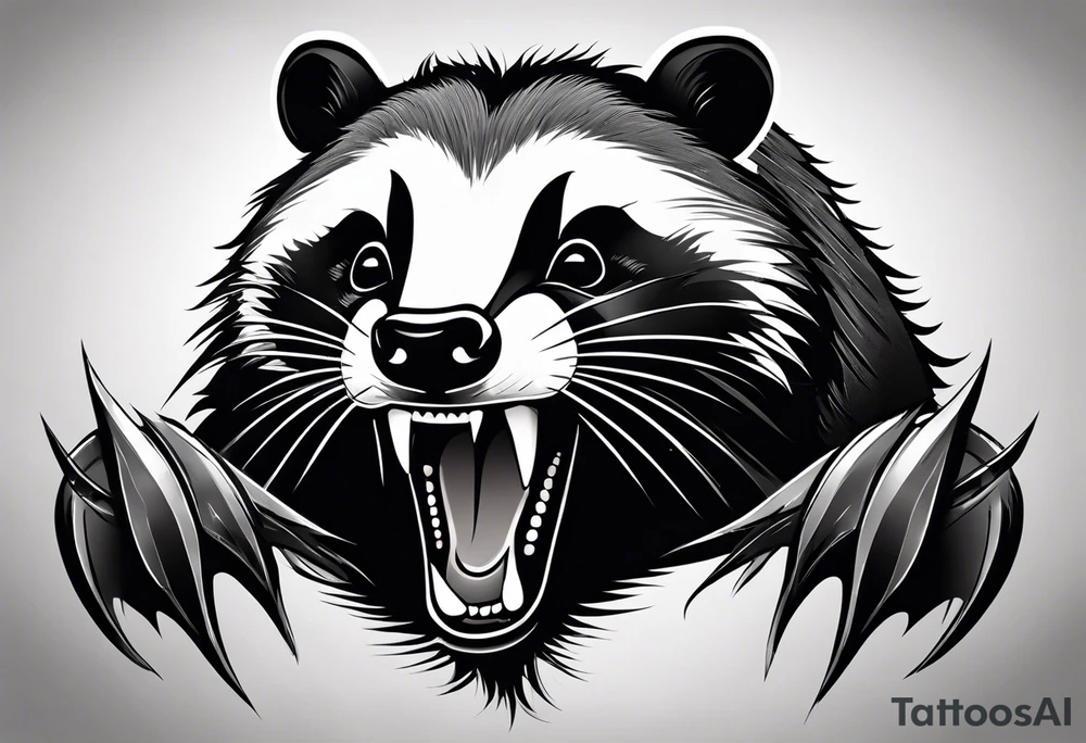 Draw me badger with aggressive full body, killer face with cute smile, very long nails and he attacks like a Turkish gladiator to enemy and also he has very deadly looking. The only weapon is his braveness he fights with his nails. tattoo idea