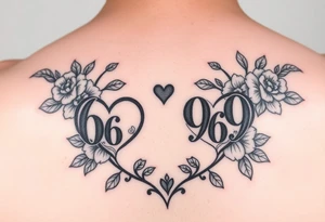Meaningful tattoo for grandparents with numbers 6669 and 9696 hearts and flowers tattoo idea