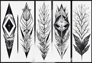 full arm tattoo. scary pointy leaves combined with geometric shapes. whole arm tattoo idea