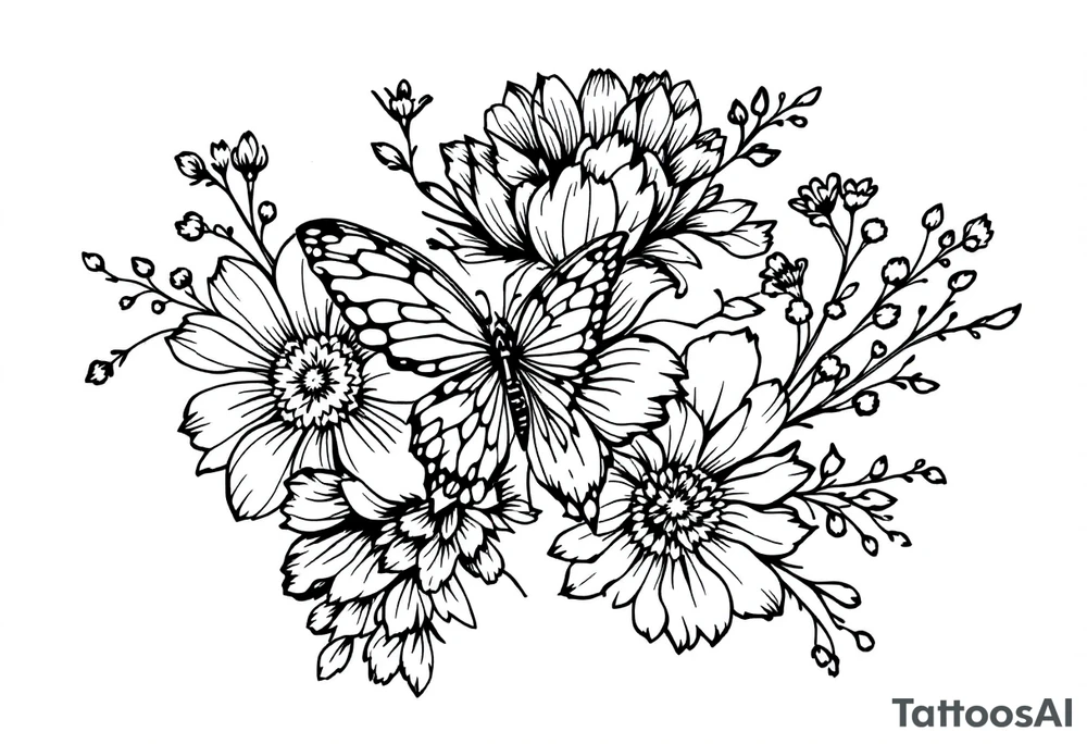 flowers, butterfly with name Zackary and Charlie tattoo idea