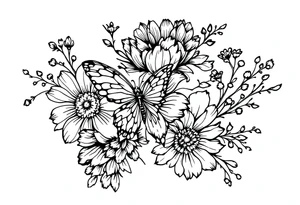 flowers, butterfly with name Zackary and Charlie tattoo idea
