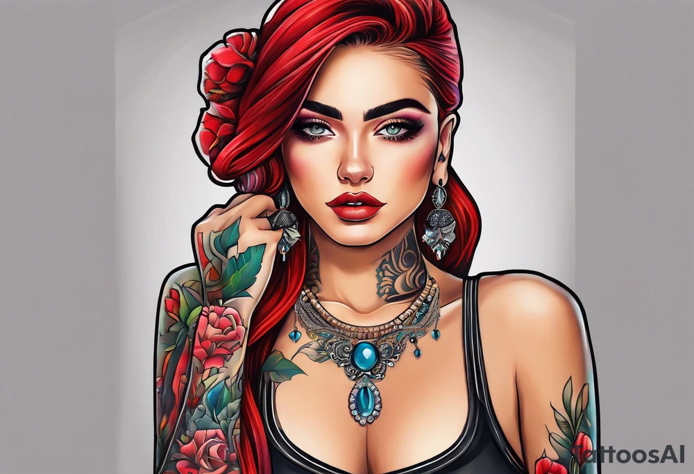 cara mujer neo tradicional tattoo idea