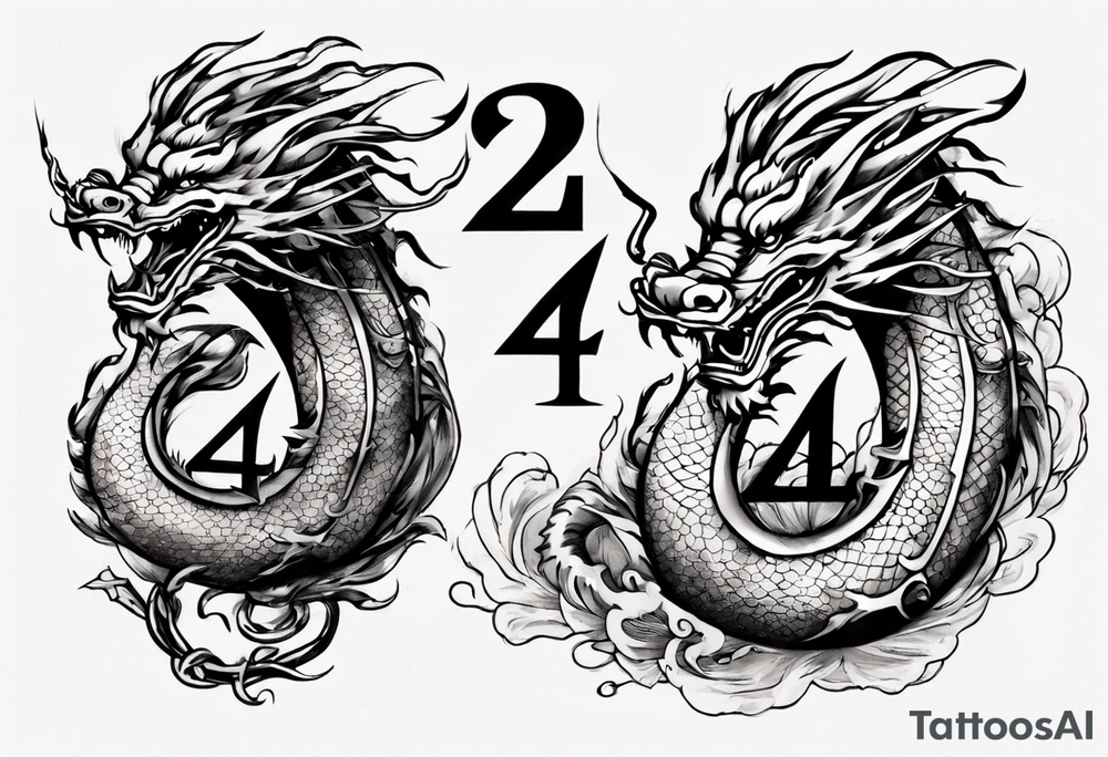 Number 24 with a Chinese dragon around it tattoo idea