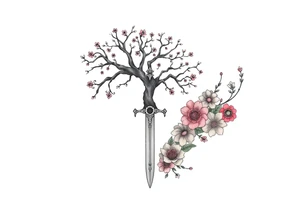based on the Lord of the rings movies with the tree of Gondor, the Evenstar necklace, the sword Narsil, and flowers tattoo idea