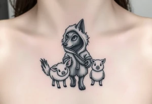 Big bad wolf in a sheep costume hunting 3 little pigs tattoo idea