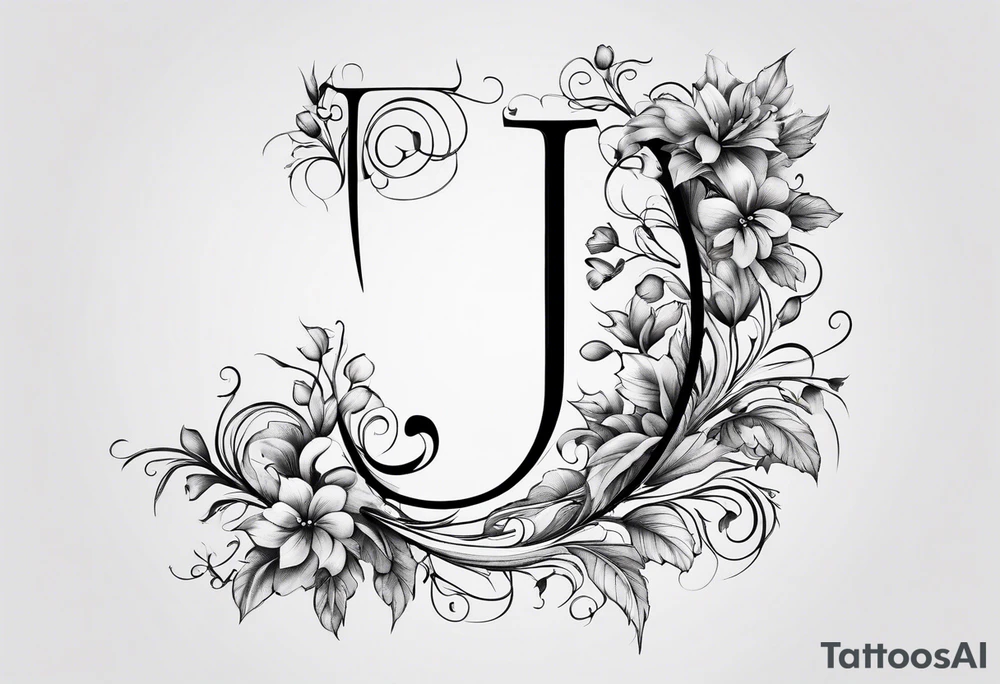 Capital letter j with vines and small flowers on it tattoo idea