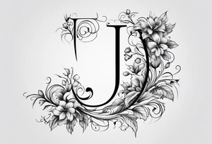 Capital letter j with vines and small flowers on it tattoo idea