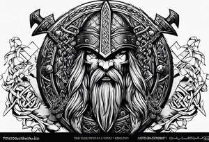 Valhalla sword shield  axe Valknut barbed wire chains tattoo idea