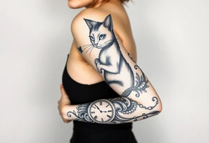 alice in womderland the chestire cat mad hatter and clock tattoo idea