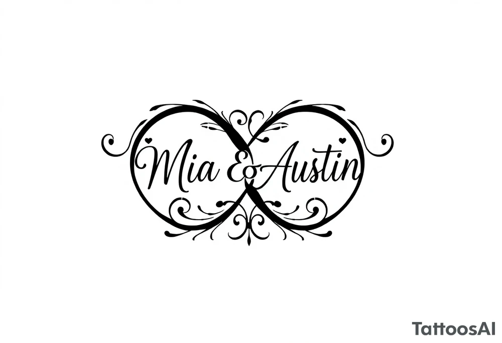 Infinity symbol with the name's Mia and Austin tattoo idea