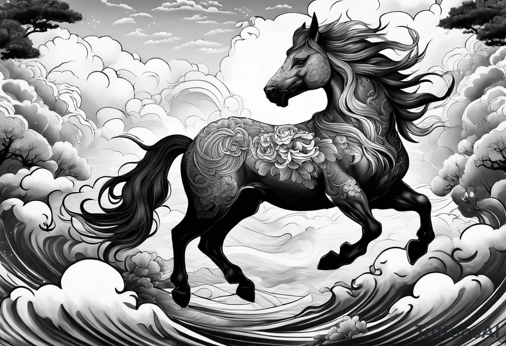 a kirin surrounded by cloud tattoo idea