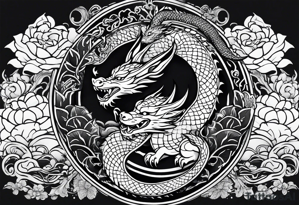 wristband tattoo with dragon and cat tattoo idea