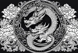 wristband tattoo with dragon and cat tattoo idea