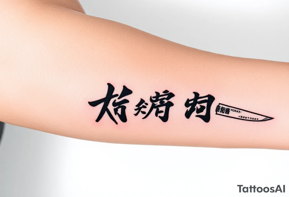 Katana and fabled written in korean tattoo idea