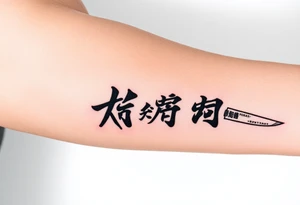 Katana and fabled written in korean tattoo idea