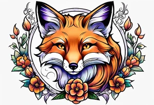 Neo traditional fox with violets tattoo idea