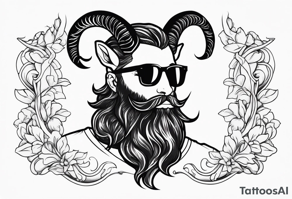 capricorn with beard and sunglasses tattoo idea