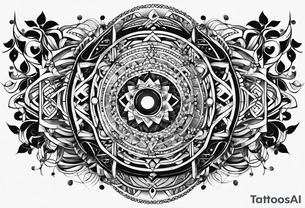 armband tattoo, masculine, narrow, horizontal with quantum bound atoms pattern tattoo idea