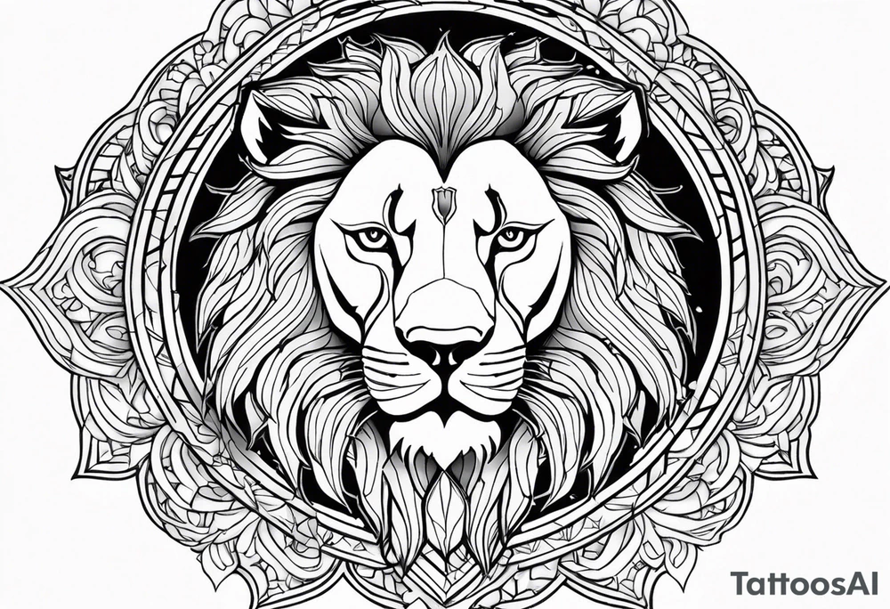 25cm lion and sun most black for covering tattoo idea