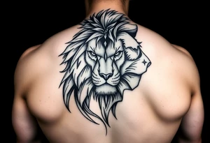 powerful lion full back tattoo idea