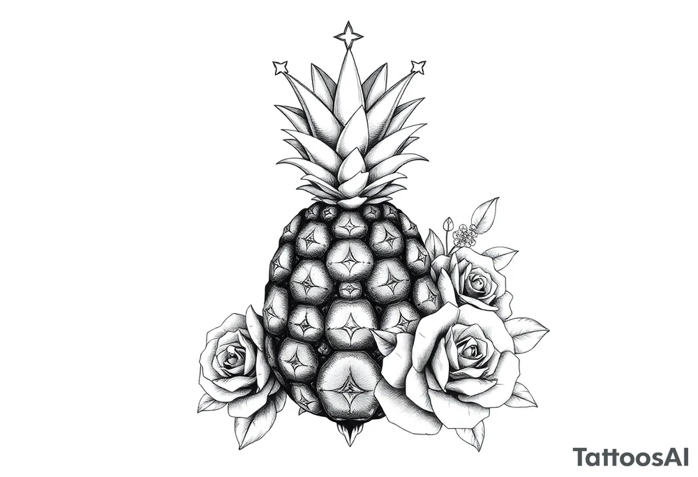 powerful pineapple with a crown,and diamonds and roses tattoo idea powerful pineapple with a crown,and diamonds and roses tattoo idea